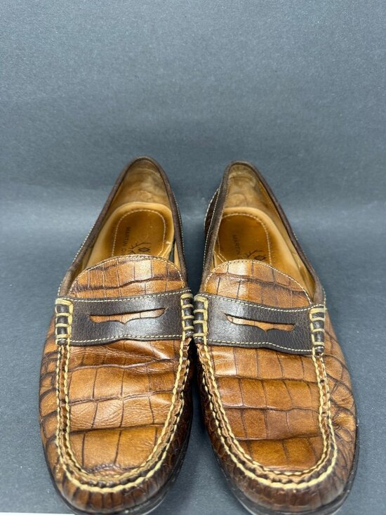 Martin Dingman Bill Alligator Grain Leather Loafers Mens 10 Brown Preppy